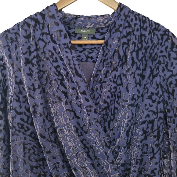 Alfani Velvet Sheer Draped Blouse Top Womens Size PM Purple Black Long Sleeve - Picture 5 of 11